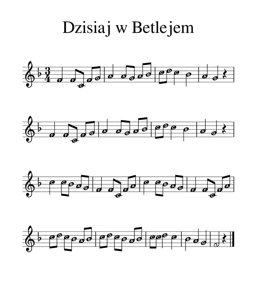 Dzisiaj w Betlejem nuty literowe